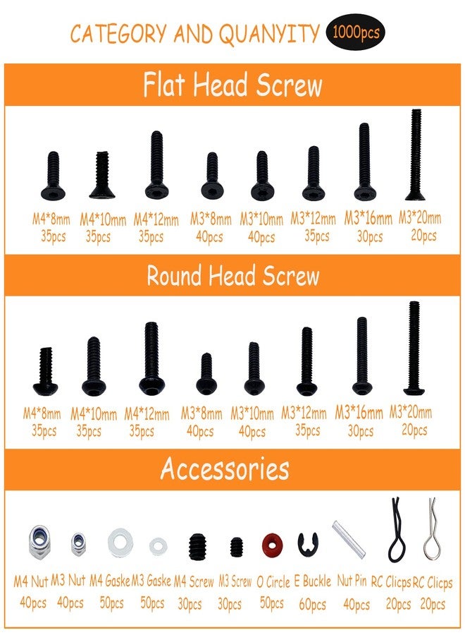 RC Lelut 1000pcs RC Screw Kit RC Car Tool Kit, Hardware Fasteners for Traxxas Arrma Redcat Axial RC4WD HSP HPI SCX10 Losi 1/8 1/10 1/12 1/16 RC Cars Trucks Crawler, RC Screws Accessories - Image 2